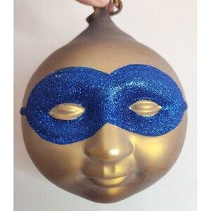 Dept 56 Cirque Du Soleil Blown Mercury Frosted Glass Ornament Moon Face Blue 6"